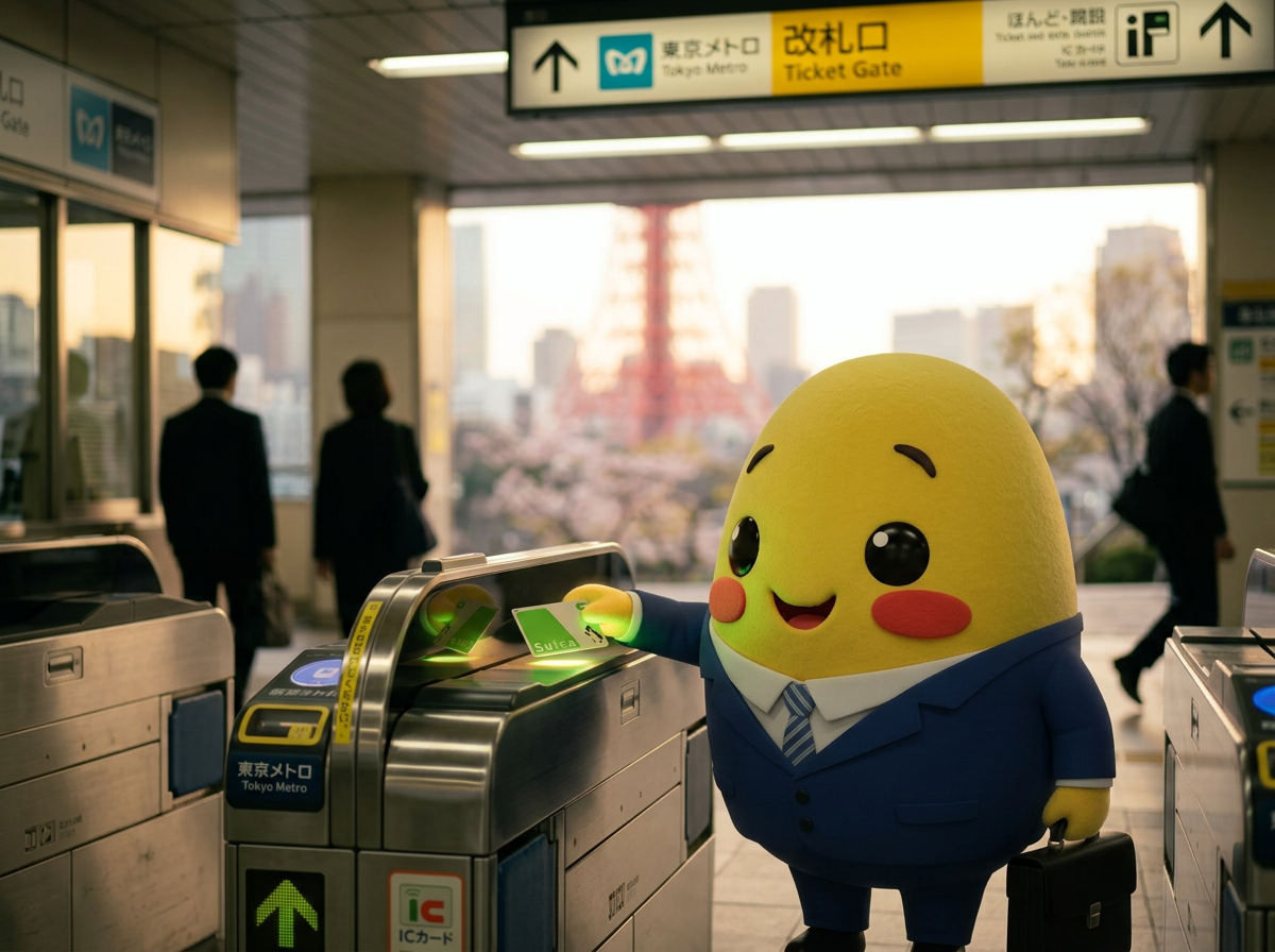 Yuki tapping a Suica card at a Tokyo Metro gate