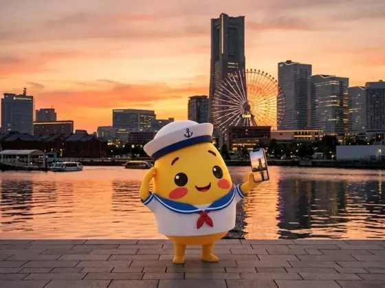 Yokohama mascot at landmark
